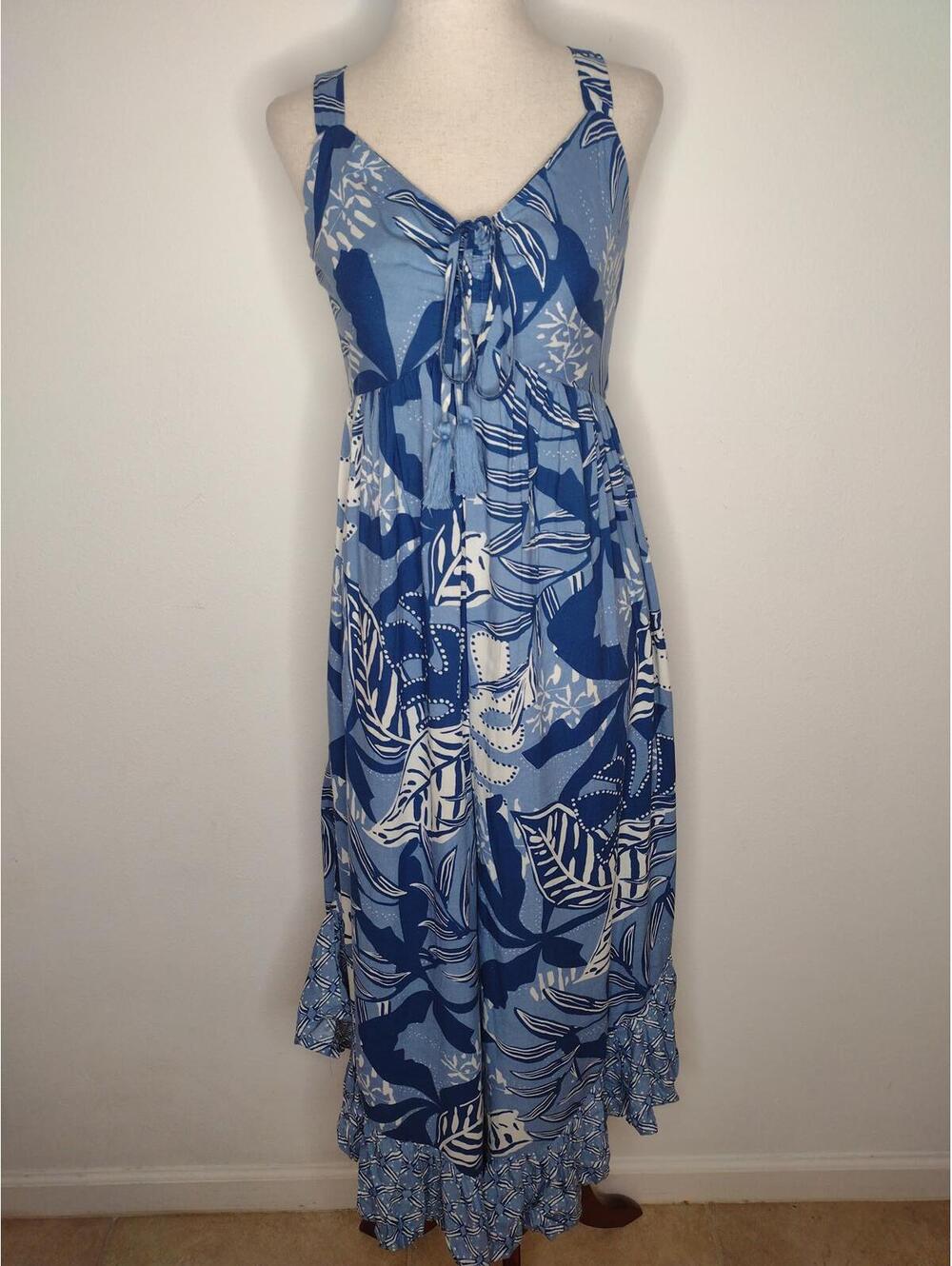 NWOT Goa Beachwear by Japna Women's Blue/White Tropical Jumpsuit Size XS